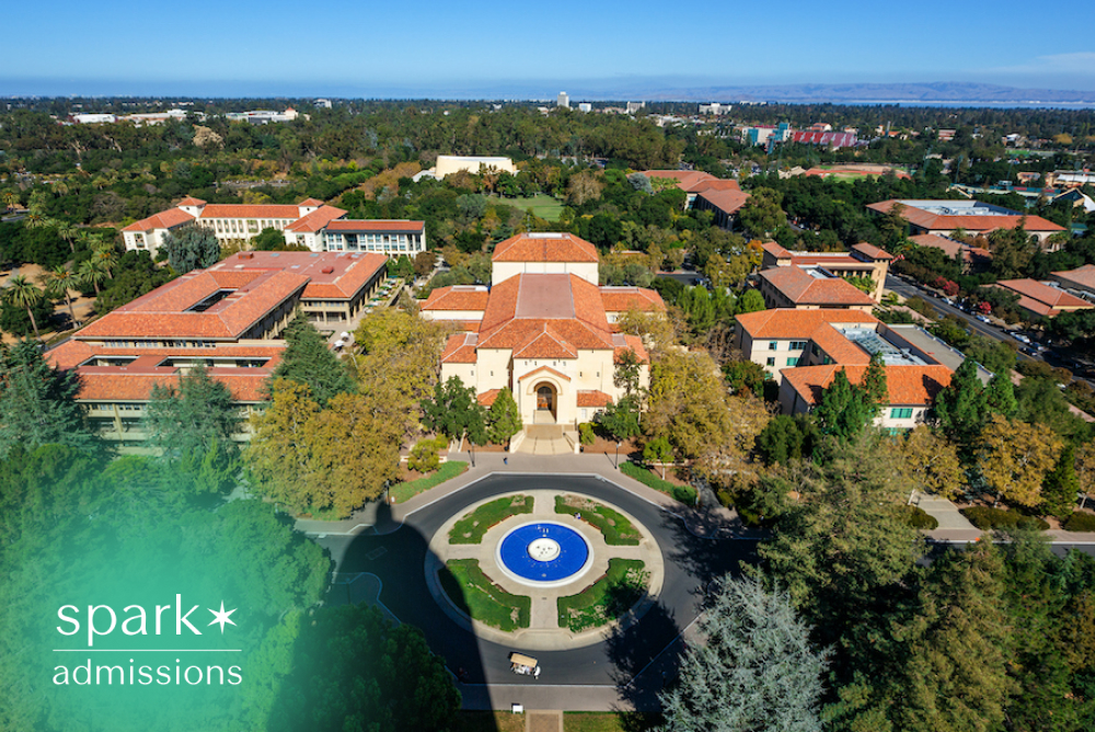 Aerial view of a university campus with academic buildings, trees, and a central fountain.
