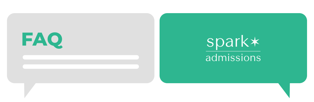 Speech bubbles with "FAQ" and the Spark Admissions logo in a clean design