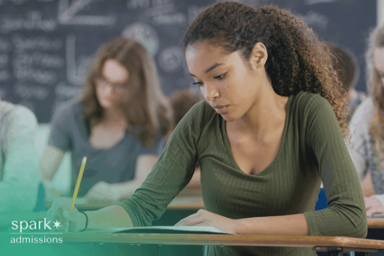 Female high school student focused on SAT test
