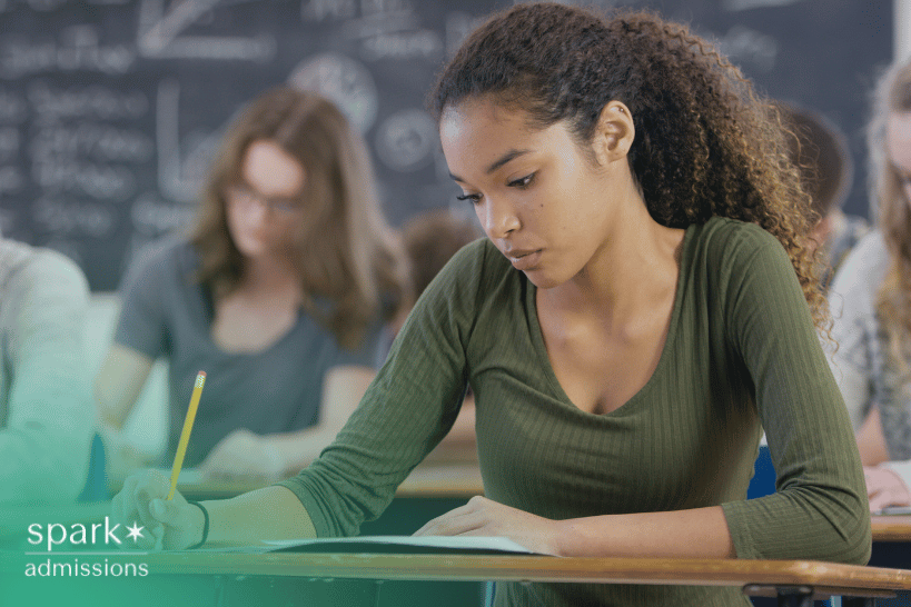 Female high school student focused on SAT test