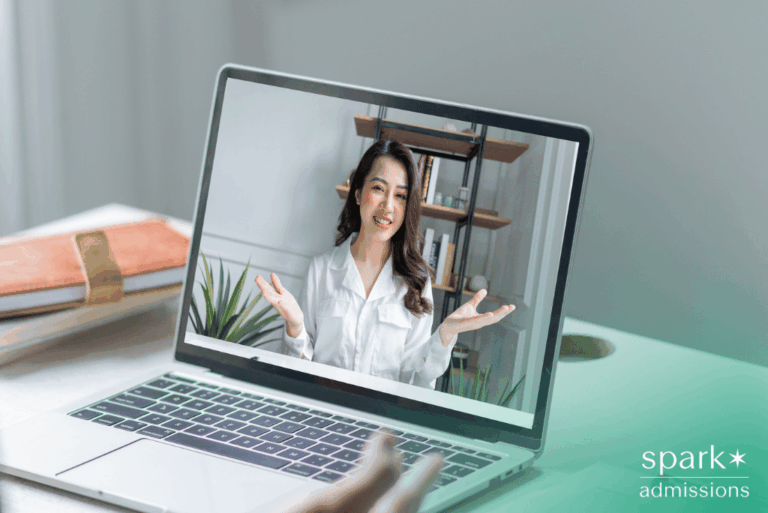 College applicant recording video introduction on laptop