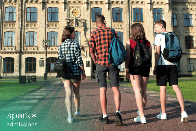 Group of high school students standing in front of an Ivy League university building