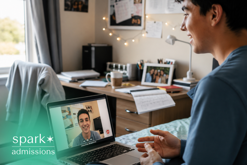 College student on a video call in a dorm room