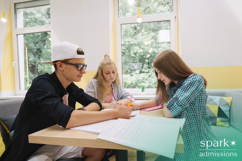 High school students collaborating together on a group project