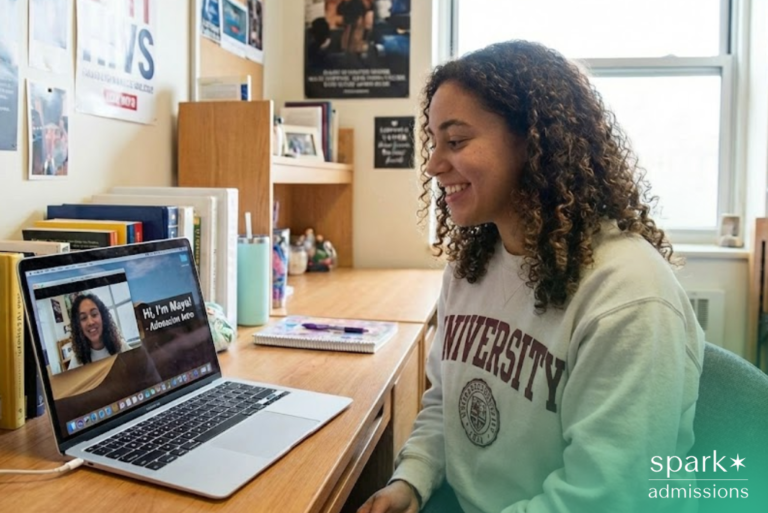 Female student recording video introduction for college admissions